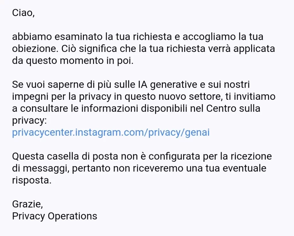 email conferma instagram