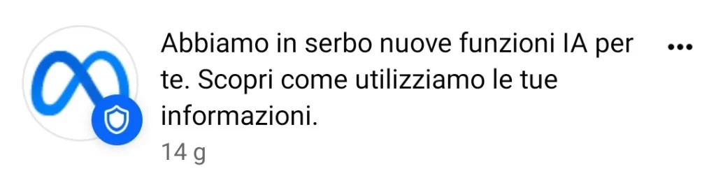 notifica consenso IA di meta facebook